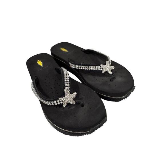 Volatile Silver Rhinestone Black Flip Flops Comfort Shoes Star Fish Womens 9 - Picture 5 of 8